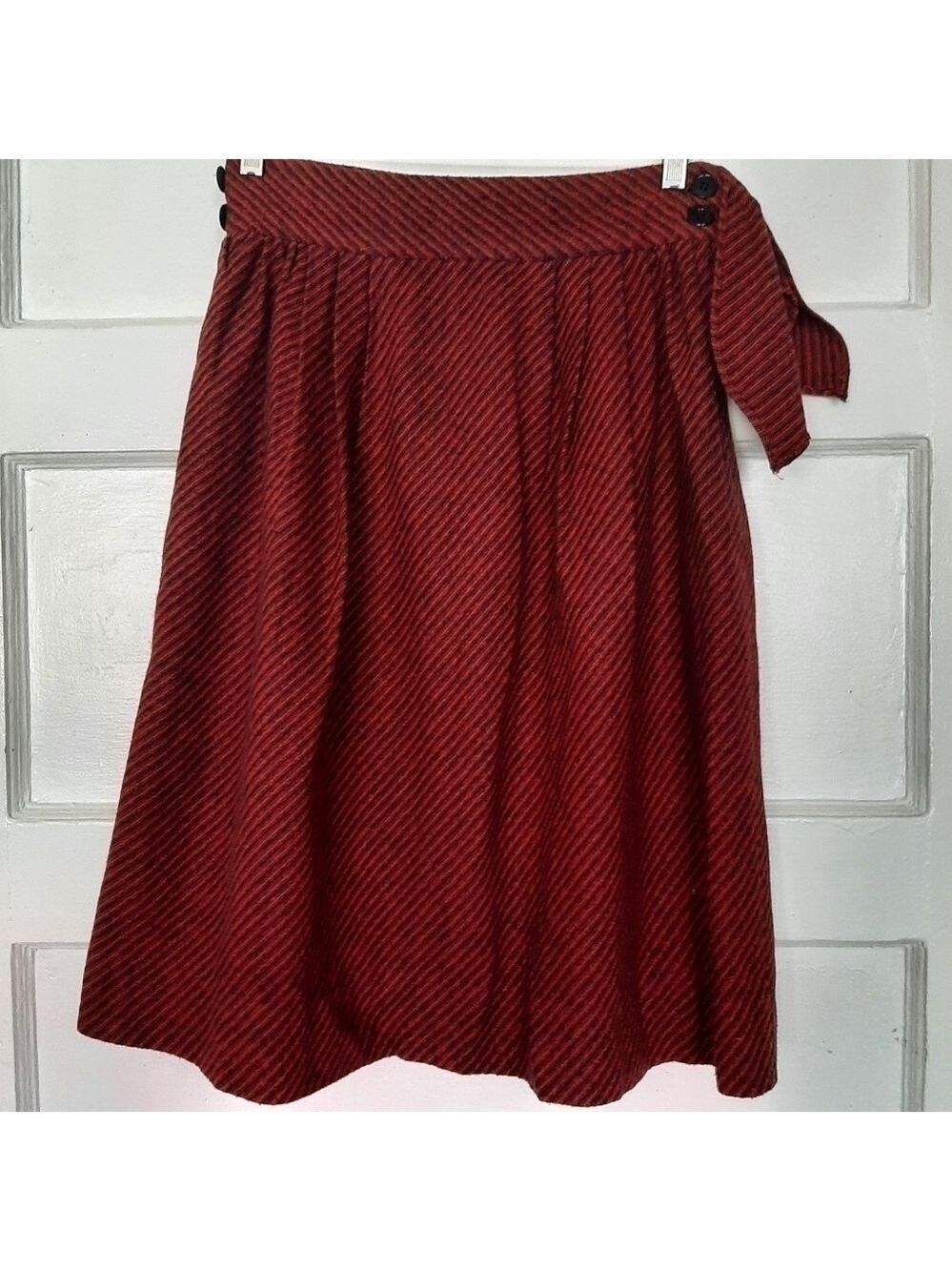 Vintage 40s 50s Striped A-Line Pleated Skirt with Tie Accent